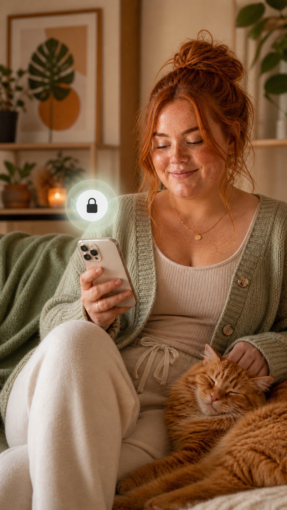 Frau mit Katze als Symbol für Privatsphäre und Sicherheit