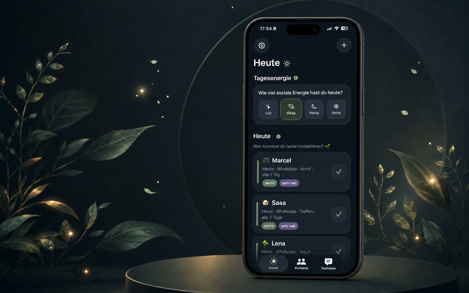 LoopLeaf im Dark Mode auf einem iPhone